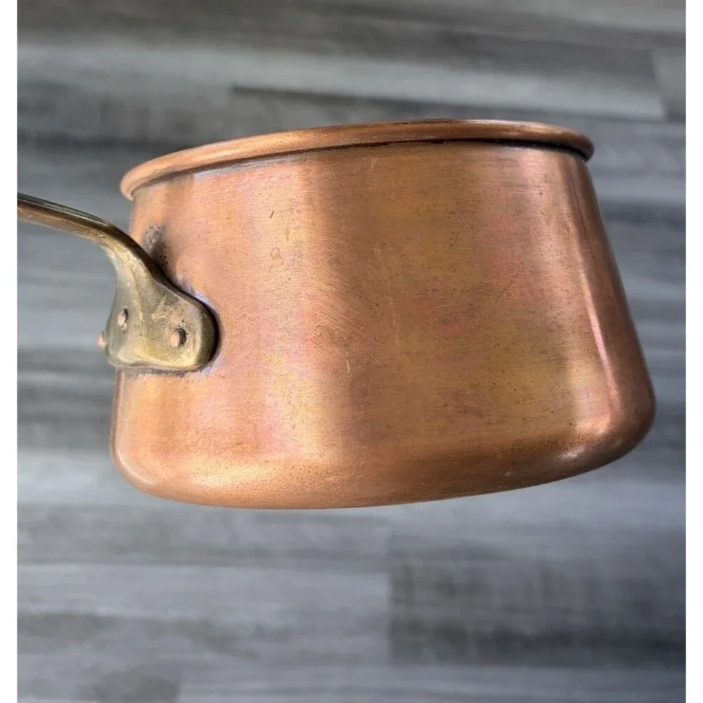 Vintage Copper Windsor Pan Tapered Saucepan Sauce Pot Cast Brass Handle Cookware